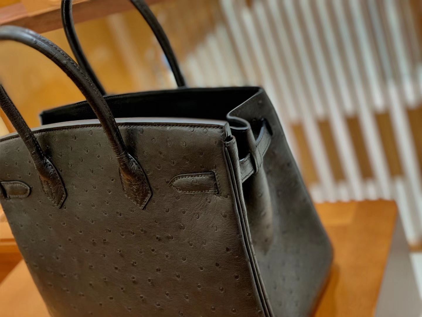 Hermès（爱马仕）Birkin 30 鸵鸟皮  经典黑 银扣 全手工缝制