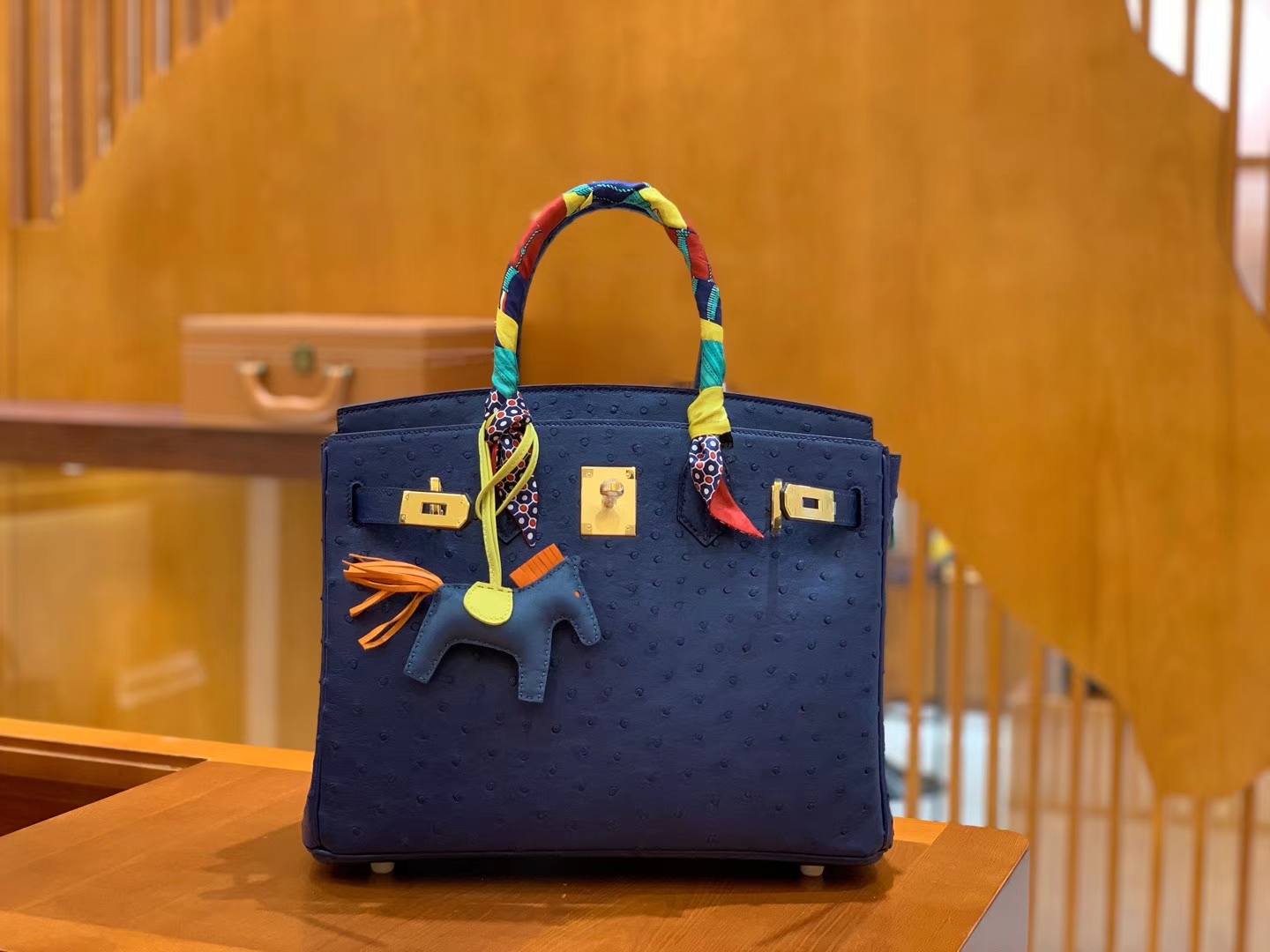 Hermès（爱马仕）Birkin 30 鸵鸟皮 深海蓝 金扣 全手工缝制