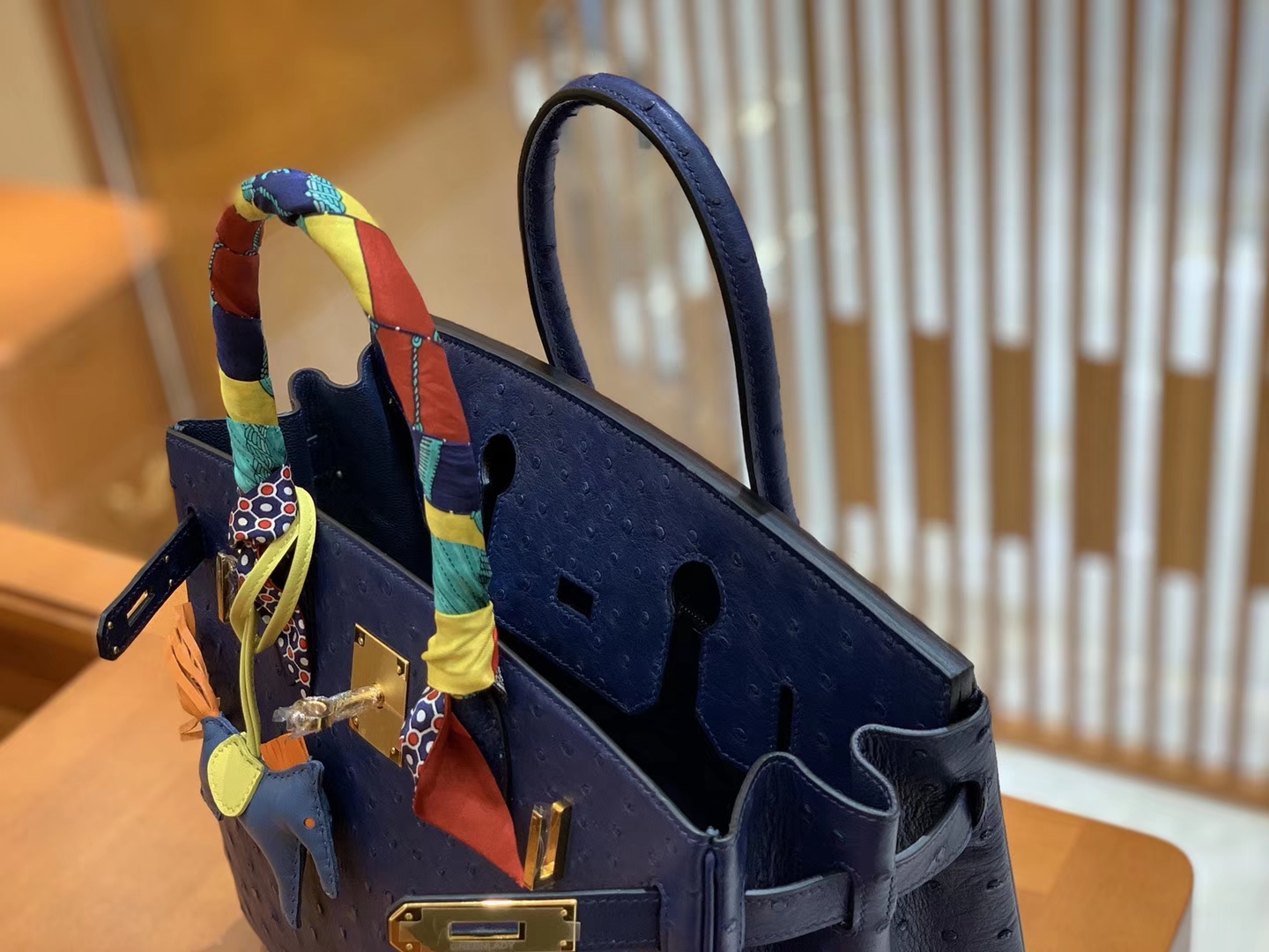 Hermès（爱马仕）Birkin 30 鸵鸟皮 深海蓝 金扣 全手工缝制