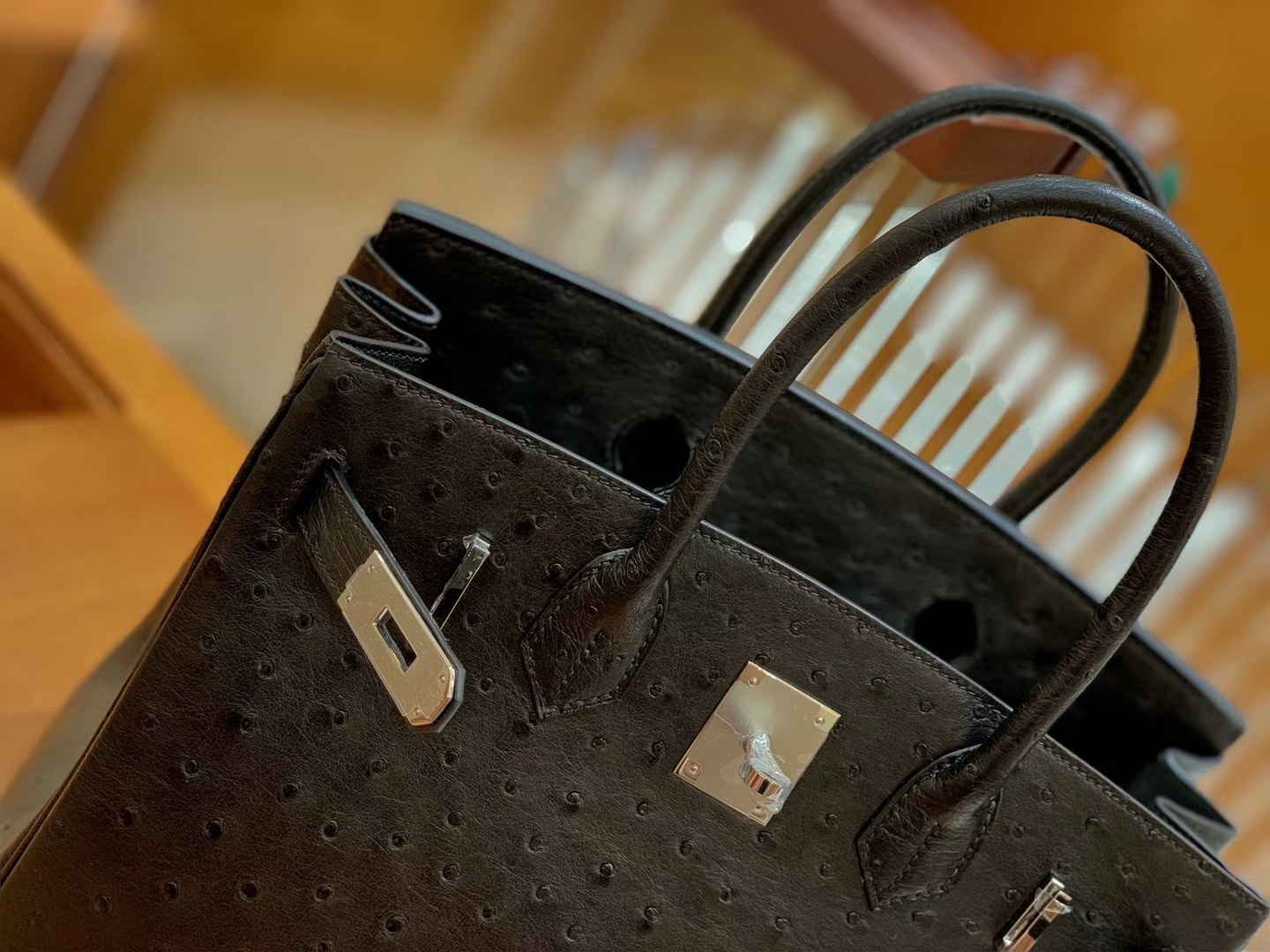 Hermès（爱马仕）Birkin 30 鸵鸟皮  经典黑 银扣 全手工缝制