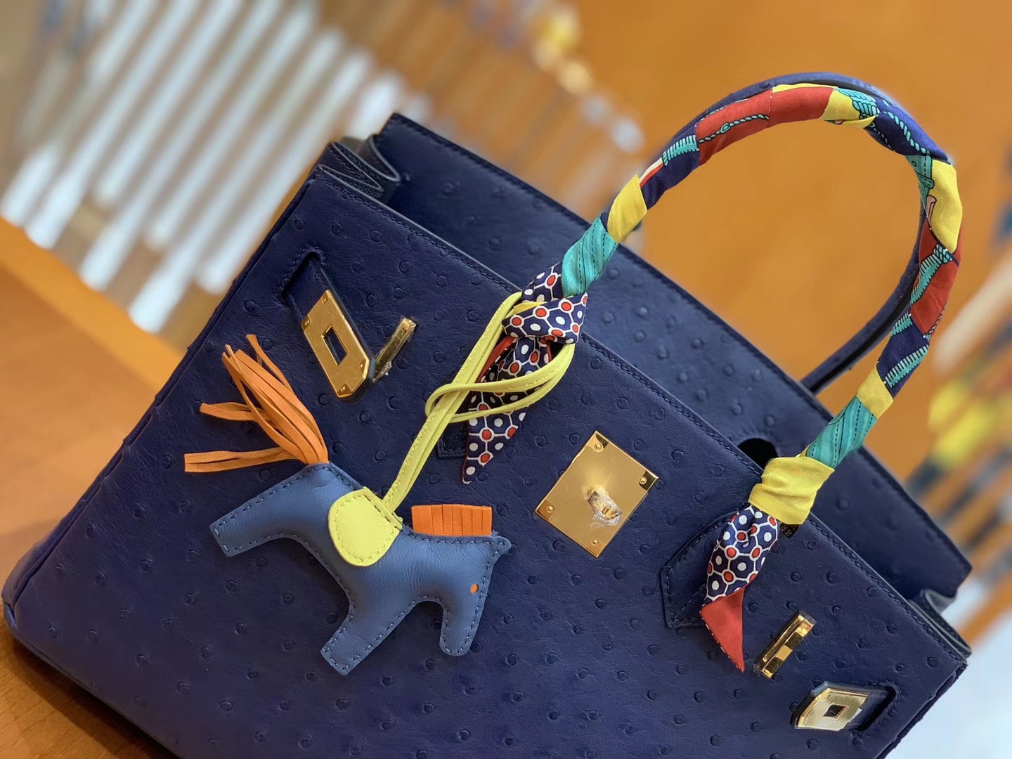 Hermès（爱马仕）Birkin 30 鸵鸟皮 深海蓝 金扣 全手工缝制
