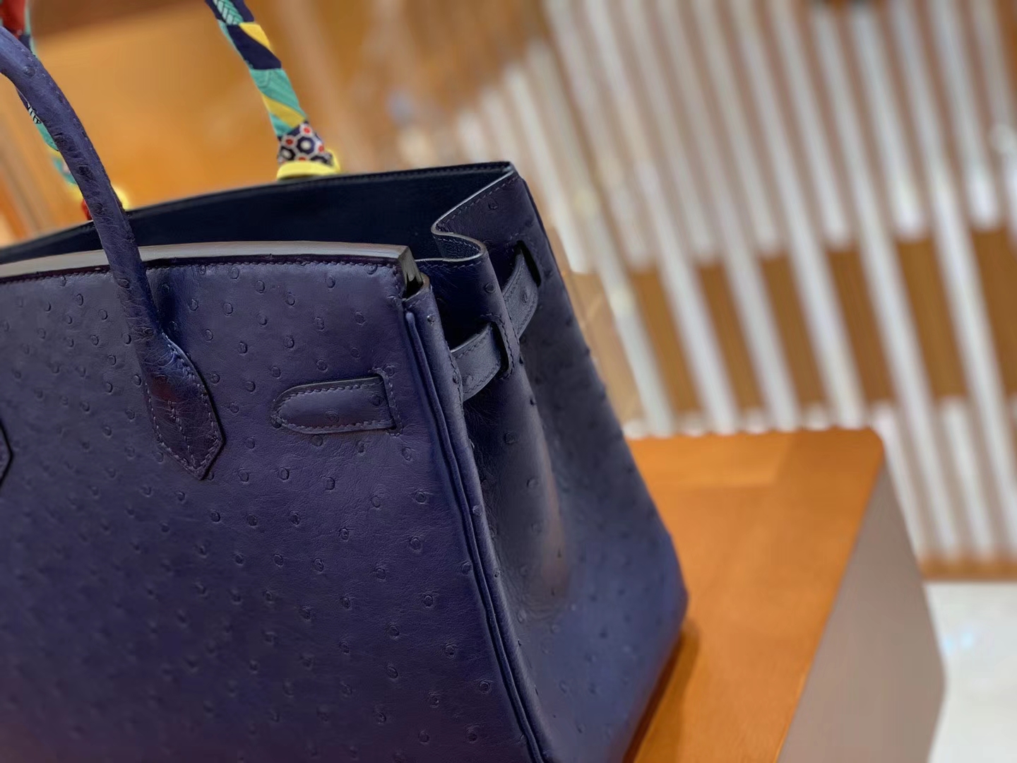 Hermès（爱马仕）Birkin 30 鸵鸟皮 深海蓝 金扣 全手工缝制