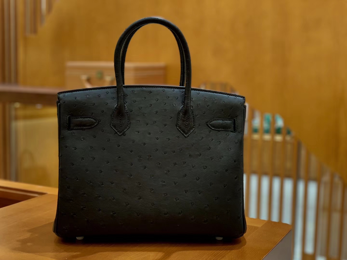 Hermès（爱马仕）Birkin 30 鸵鸟皮  经典黑 银扣 全手工缝制