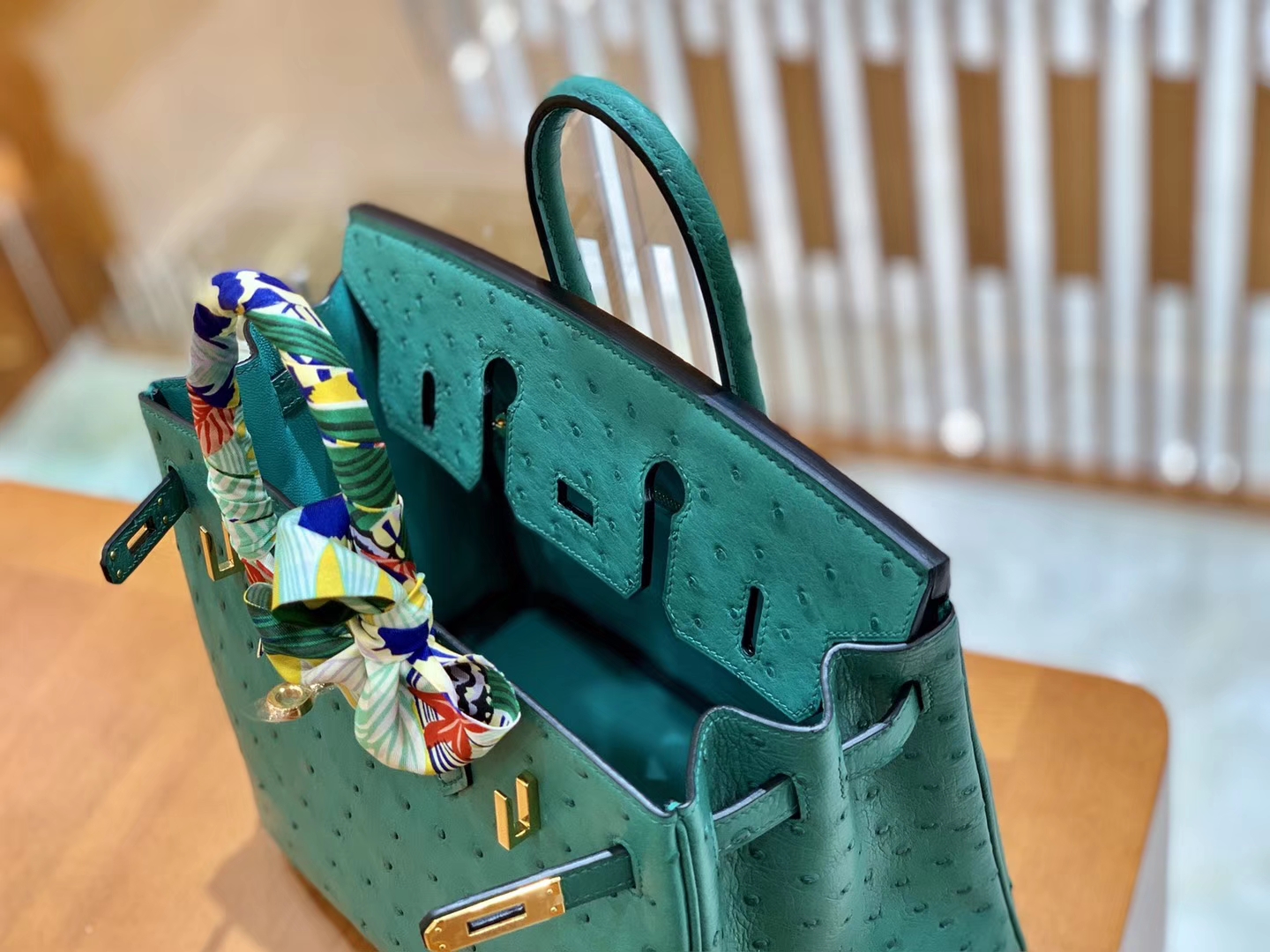 Hermès（爱马仕）Birkin 30 南非进口鸵鸟皮  湖水绿 金扣 全手工缝制
