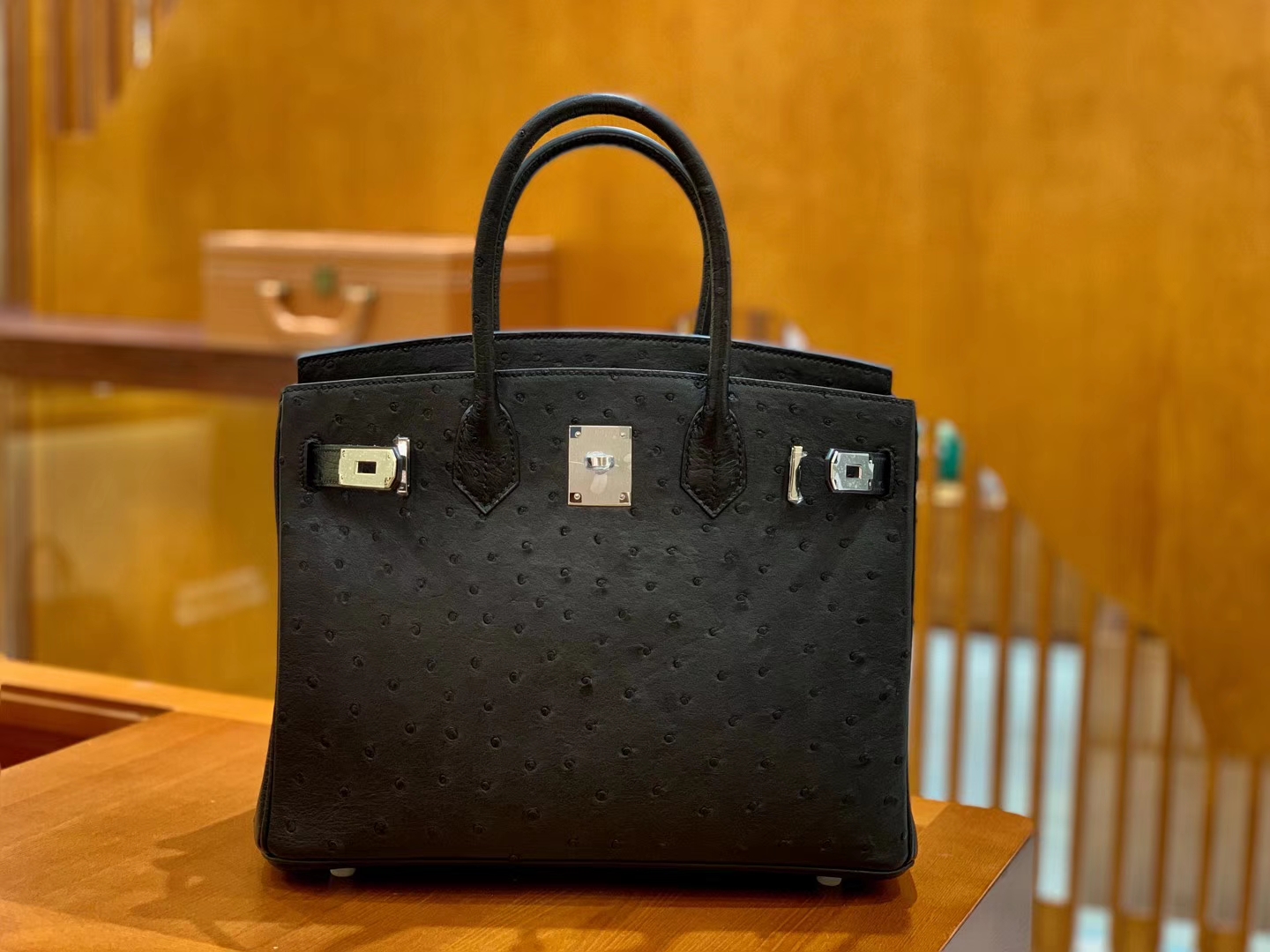 Hermès（爱马仕）Birkin 30 鸵鸟皮  经典黑 银扣 全手工缝制