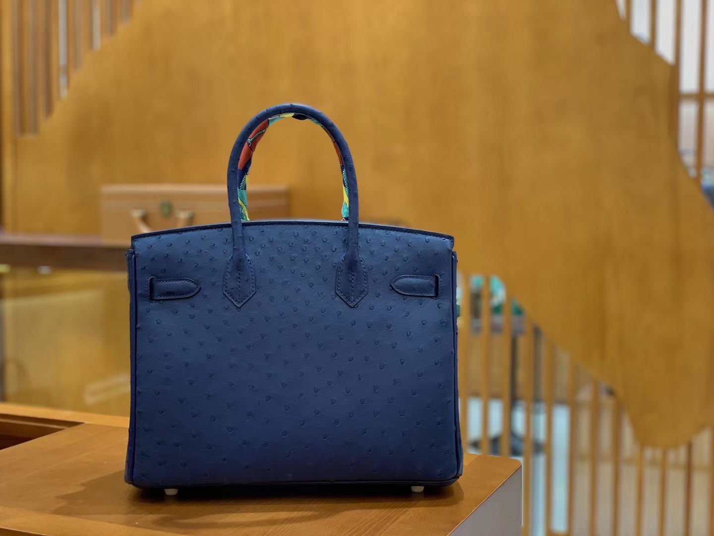 Hermès（爱马仕）Birkin 30 鸵鸟皮 深海蓝 金扣 全手工缝制