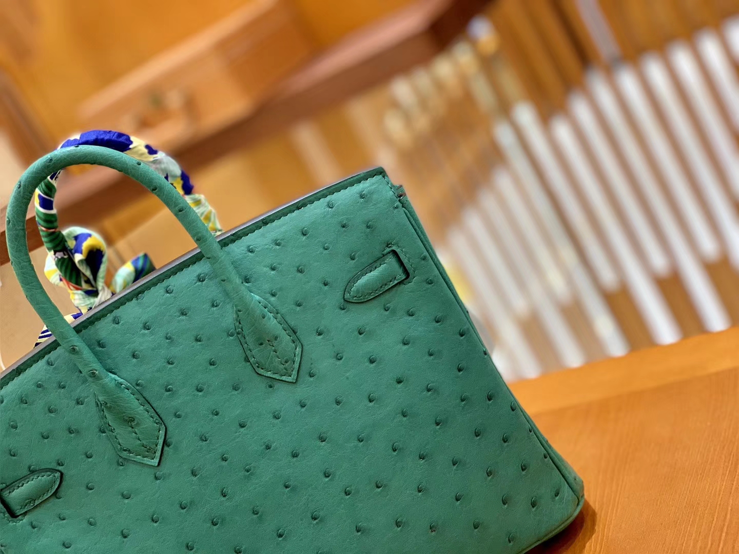 Hermès（爱马仕）Birkin 30 南非进口鸵鸟皮  湖水绿 金扣 全手工缝制
