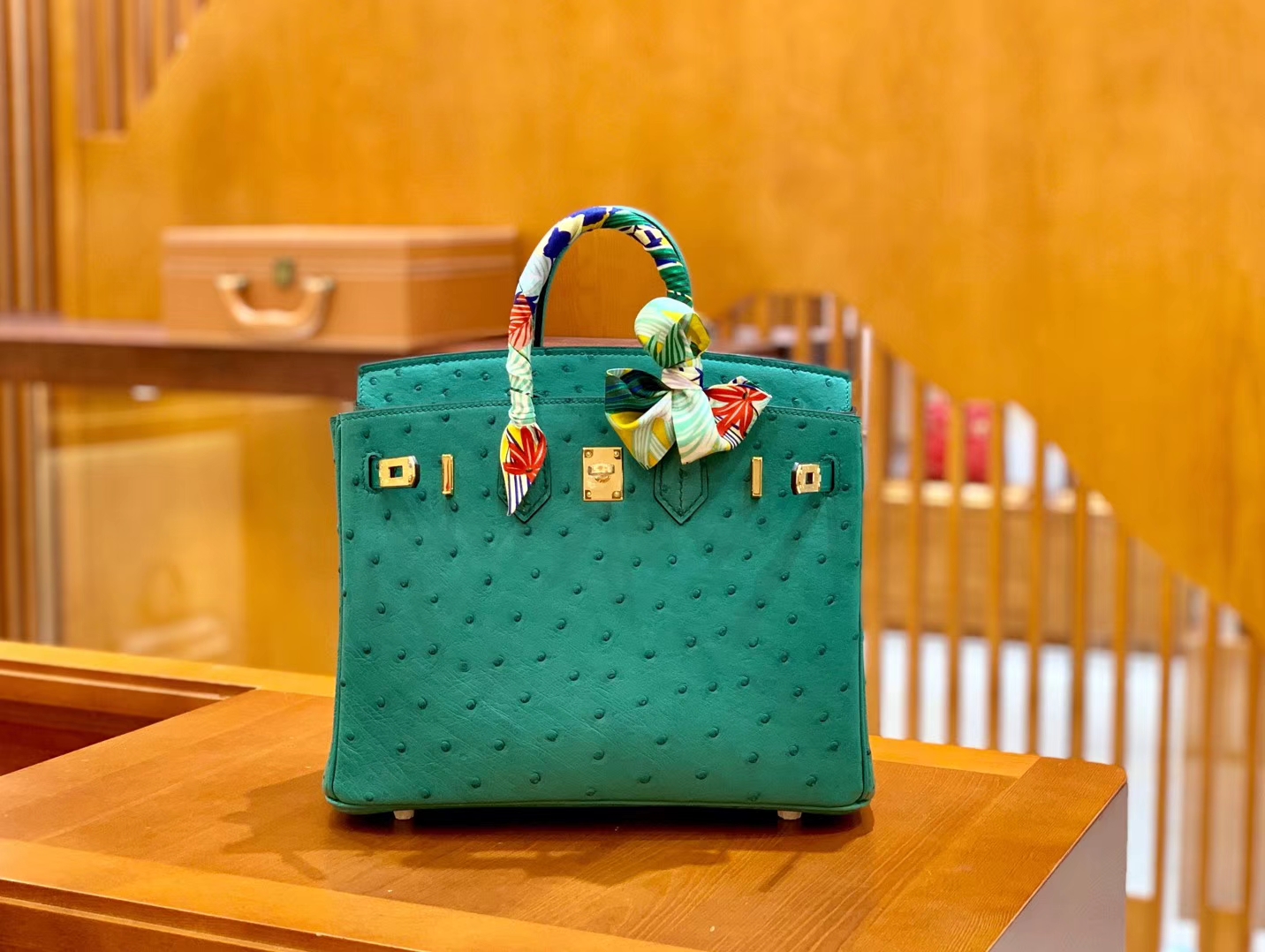 Hermès（爱马仕）Birkin 30 南非进口鸵鸟皮  湖水绿 金扣 全手工缝制