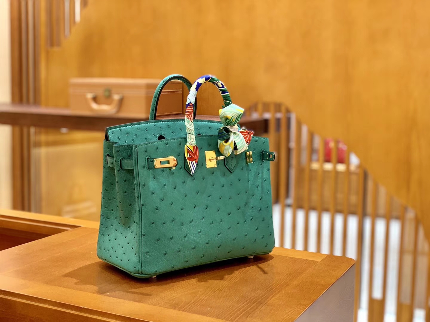 Hermès（爱马仕）Birkin 30 南非进口鸵鸟皮  湖水绿 金扣 全手工缝制