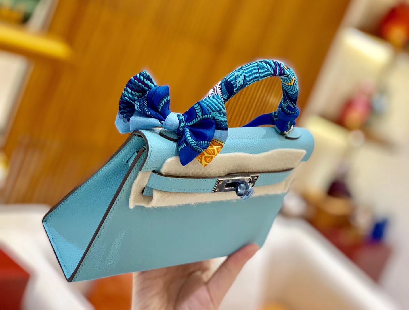 Hermès（爱马仕）Mini kelly 迷你凯莉 新增现货 微风蓝 掌纹小牛皮 臻品级别 银扣 19cm