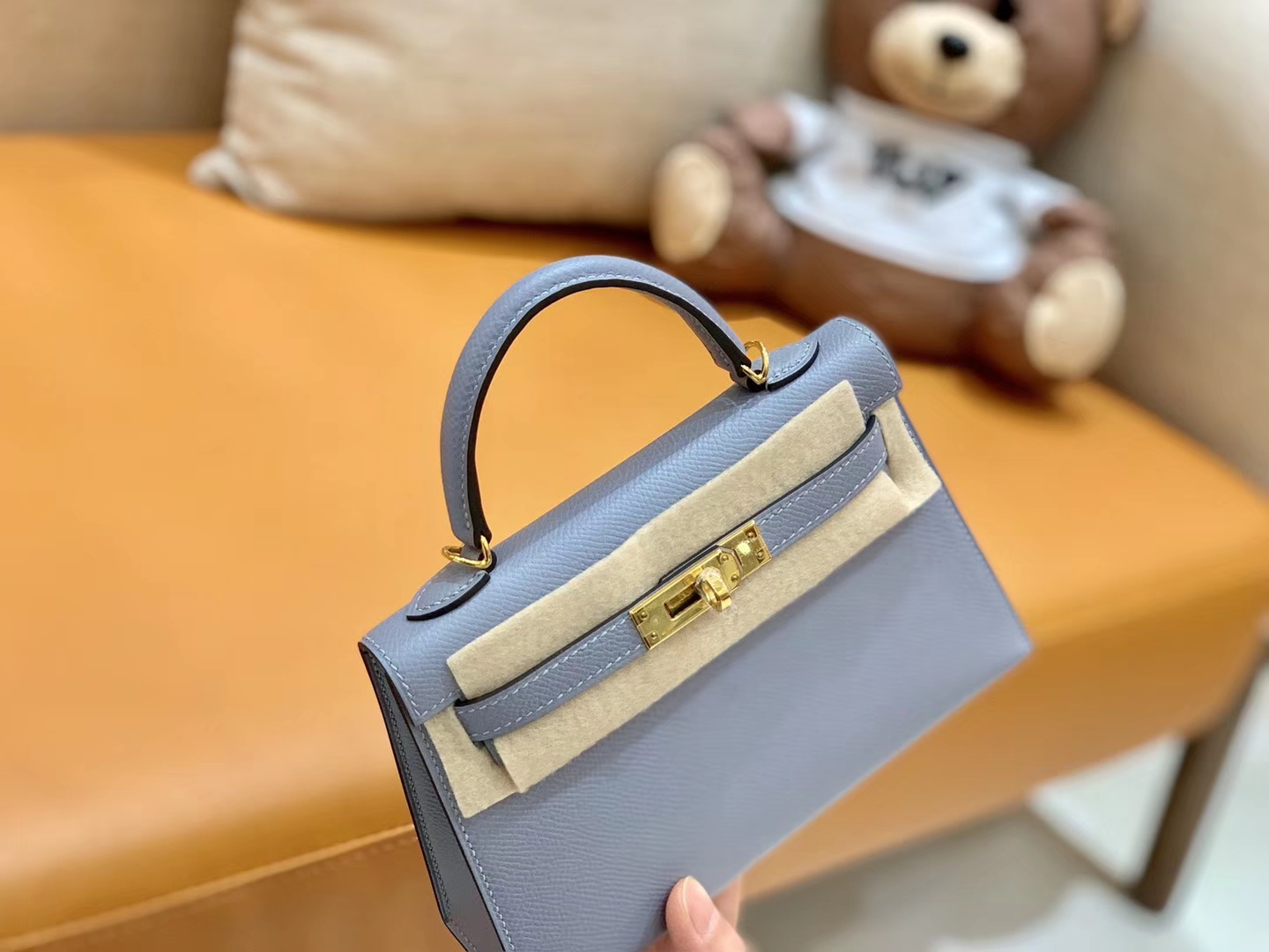 Hermès（爱马仕）Mini kelly 迷你凯莉 新增现货 冰川蓝 掌纹小牛皮 臻品级别 金扣 19cm