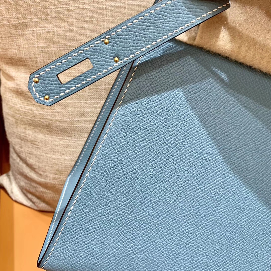 Hermès（爱马仕）Kelly 凯莉包 德国掌纹牛皮 牛仔蓝 鳄鱼皮工序高订版本 28cm