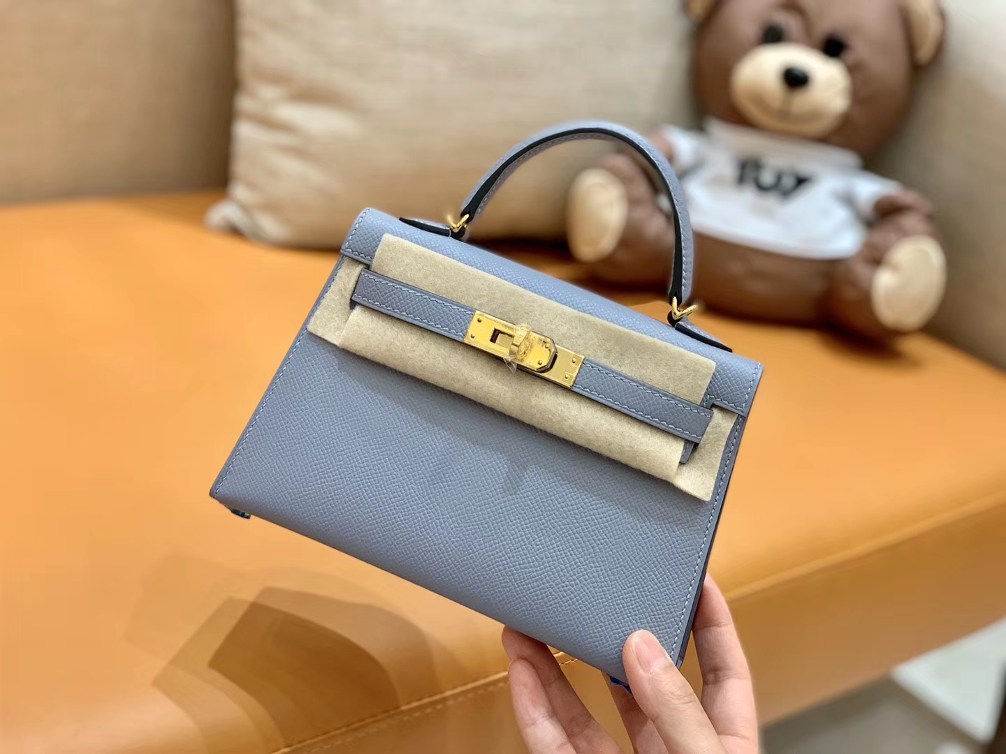 Hermès（爱马仕）Mini kelly 迷你凯莉 新增现货 冰川蓝 掌纹小牛皮 臻品级别 金扣 19cm