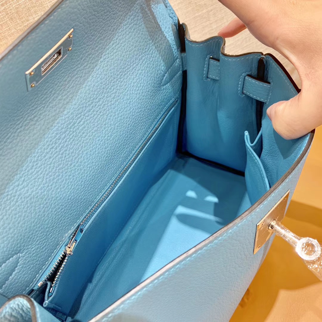 Hermès（爱马仕）Kelly 凯莉包 北方蓝 小牛皮 银扣 28cm