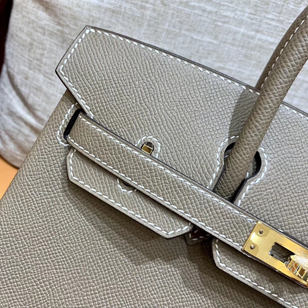 Hermès（爱马仕）Birkin 铂金包 大象灰 掌纹牛皮 金扣 30cm 高订版本