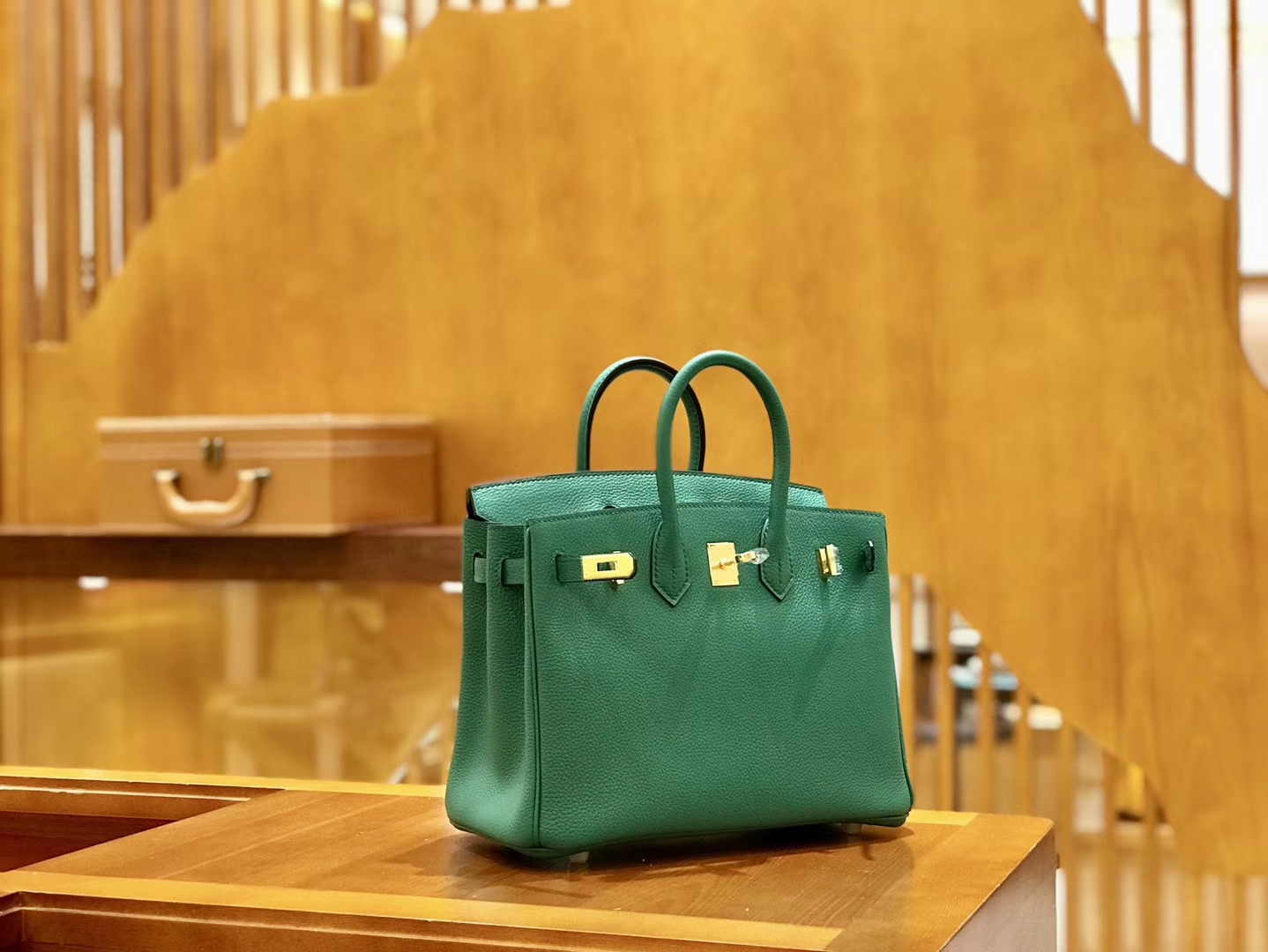 Hermès（爱马仕）Birkin 25cm 丝绒绿 金扣 全手工缝制