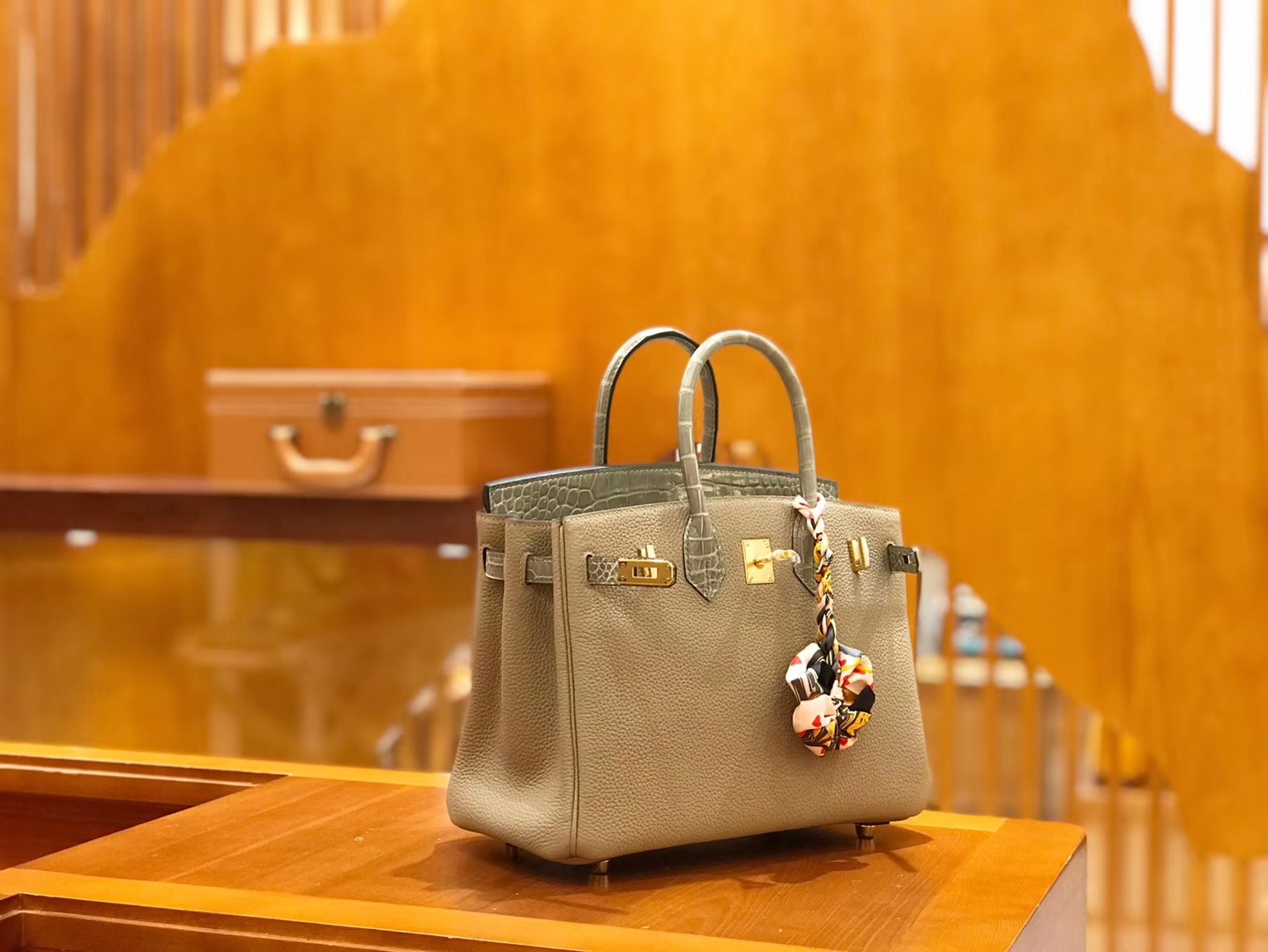 Hermès（爱马仕）Birkin Touch 25cm 斑鸠灰 鳄鱼皮拼牛皮 全手工缝制