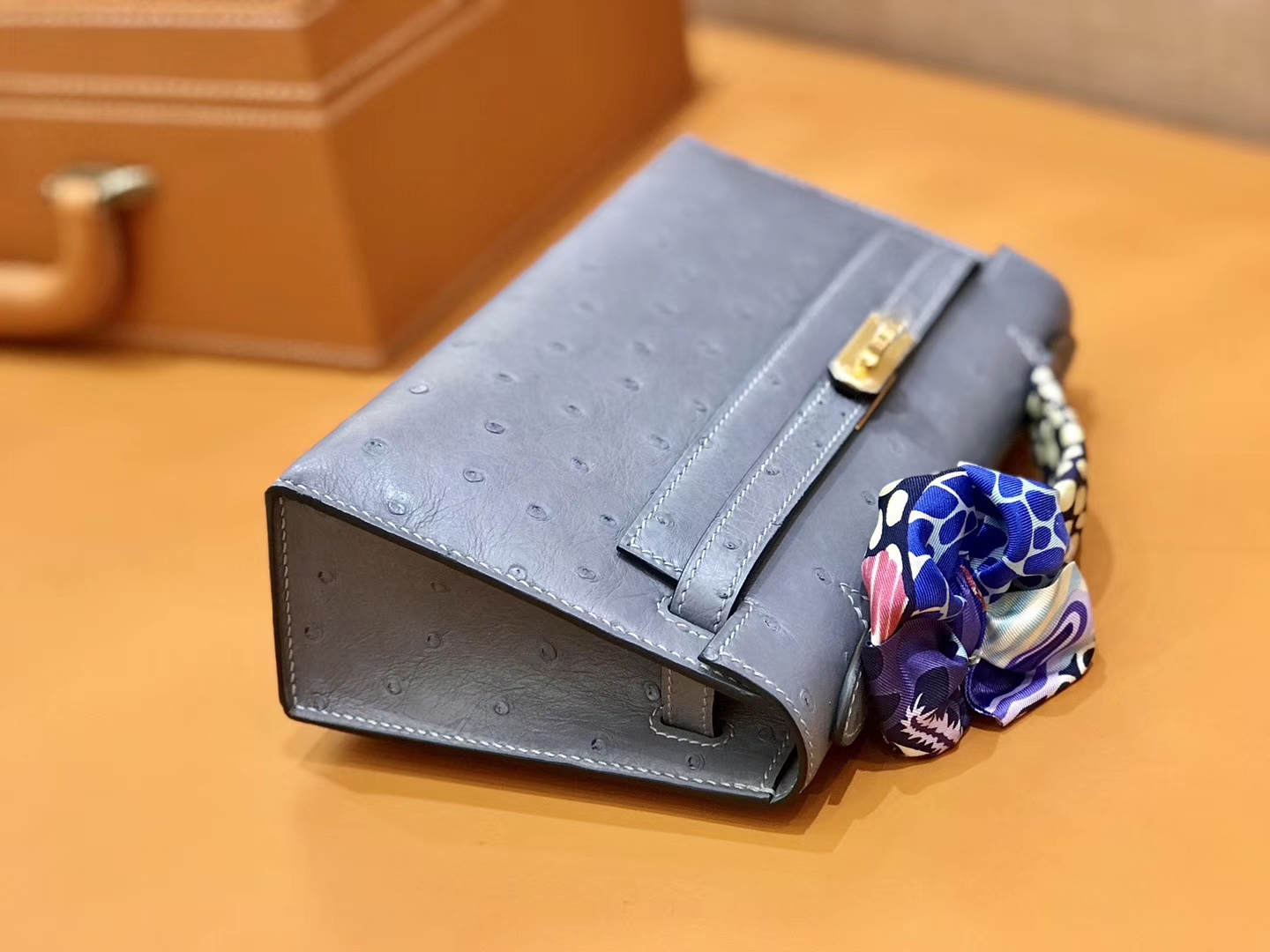 Hermès（爱马仕）MiniKelly 迷你凯莉 冰川蓝 冰川灰 鸵鸟皮 1代 金扣 22cm