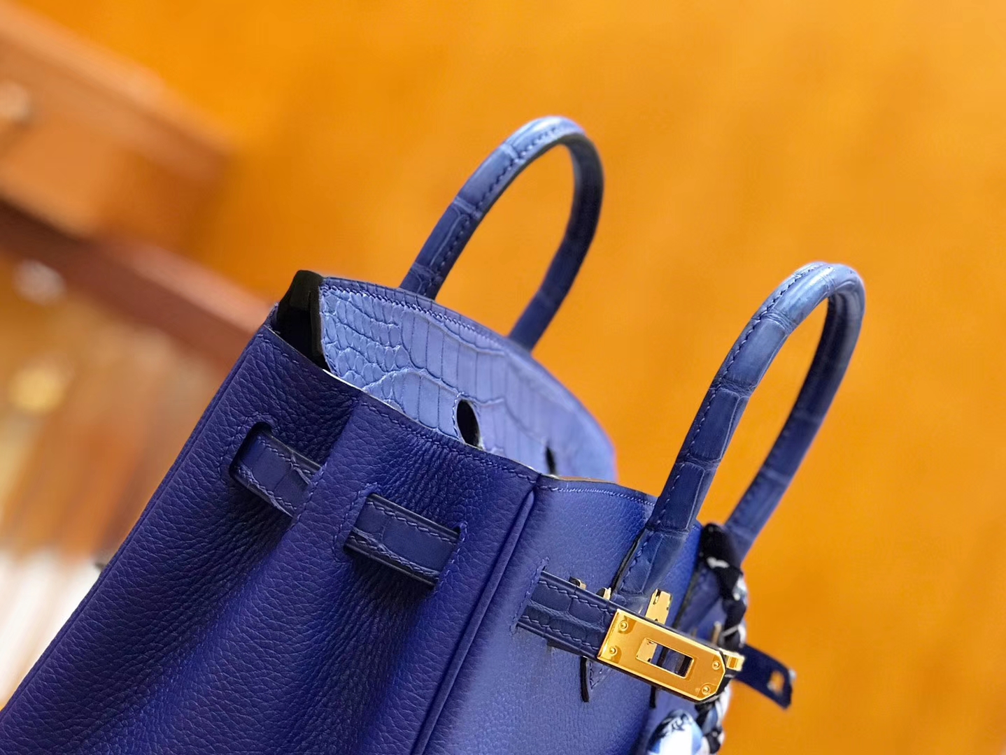 Hermès（爱马仕）Birkin 25cm Touch 电光蓝 鳄鱼皮拼牛皮 全手工缝制