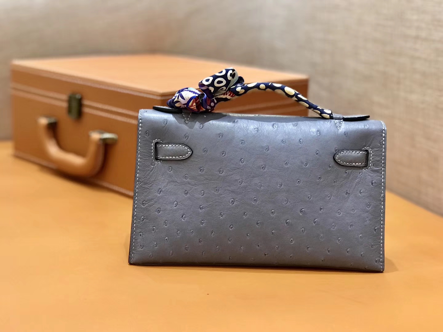 Hermès（爱马仕）MiniKelly 迷你凯莉 冰川蓝 冰川灰 鸵鸟皮 1代 金扣 22cm