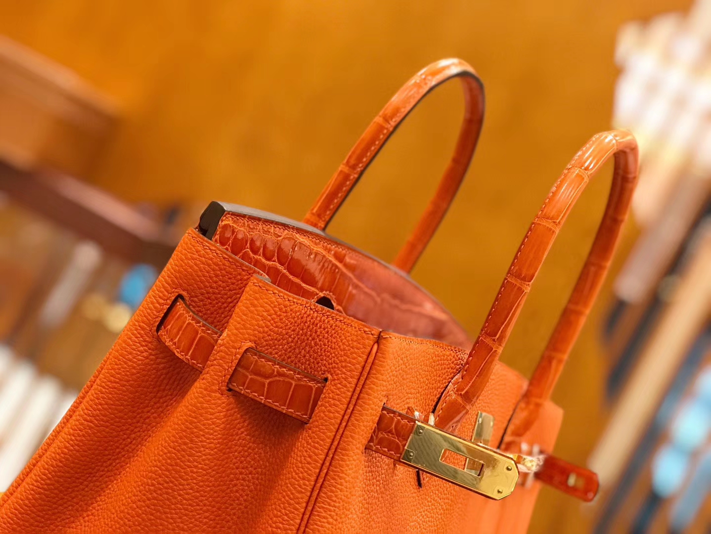 Hermès（爱马仕）Birkin Touch 火焰橙 鳄鱼皮拼牛皮 全手工缝制 30cm