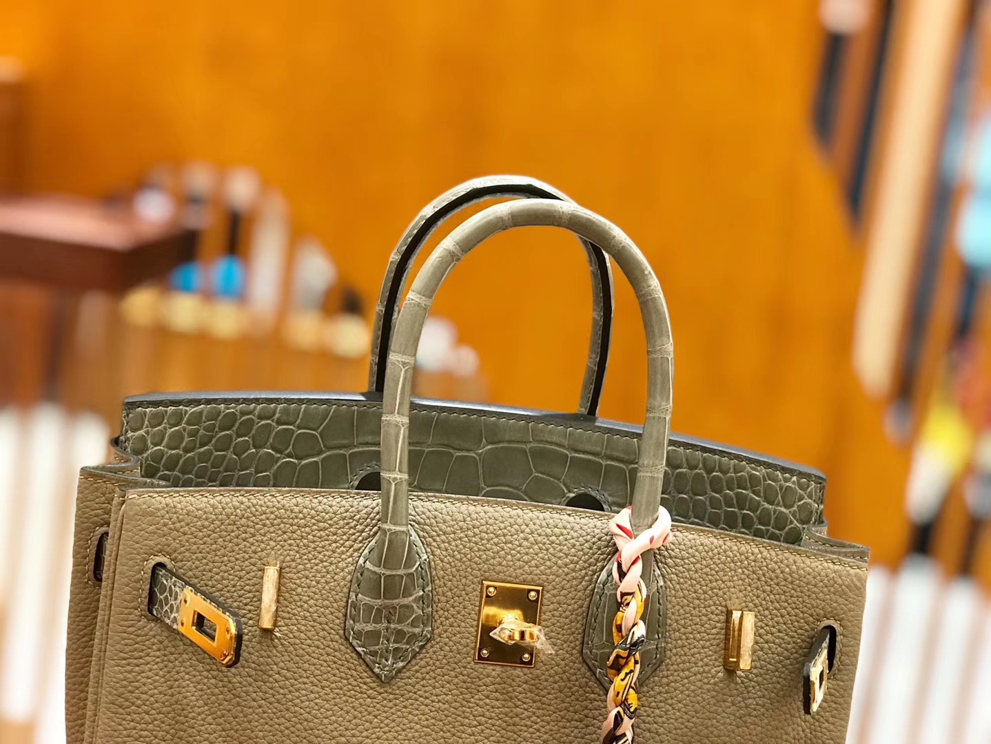 Hermès（爱马仕）Birkin Touch 25cm 斑鸠灰 鳄鱼皮拼牛皮 全手工缝制