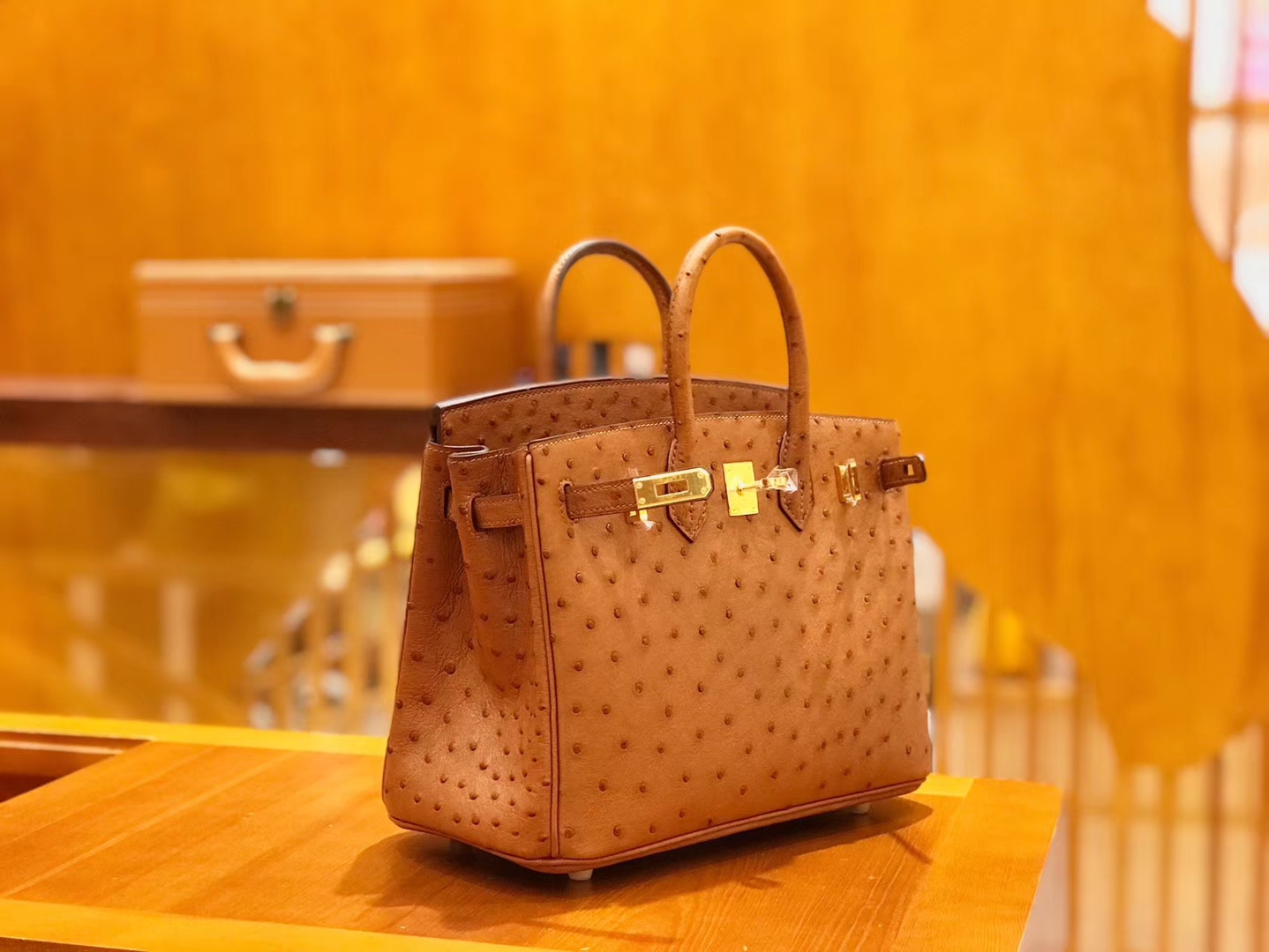 Hermès（爱马仕）Birkin 25cm 鸵鸟皮 金棕色 全手工缝制 现货