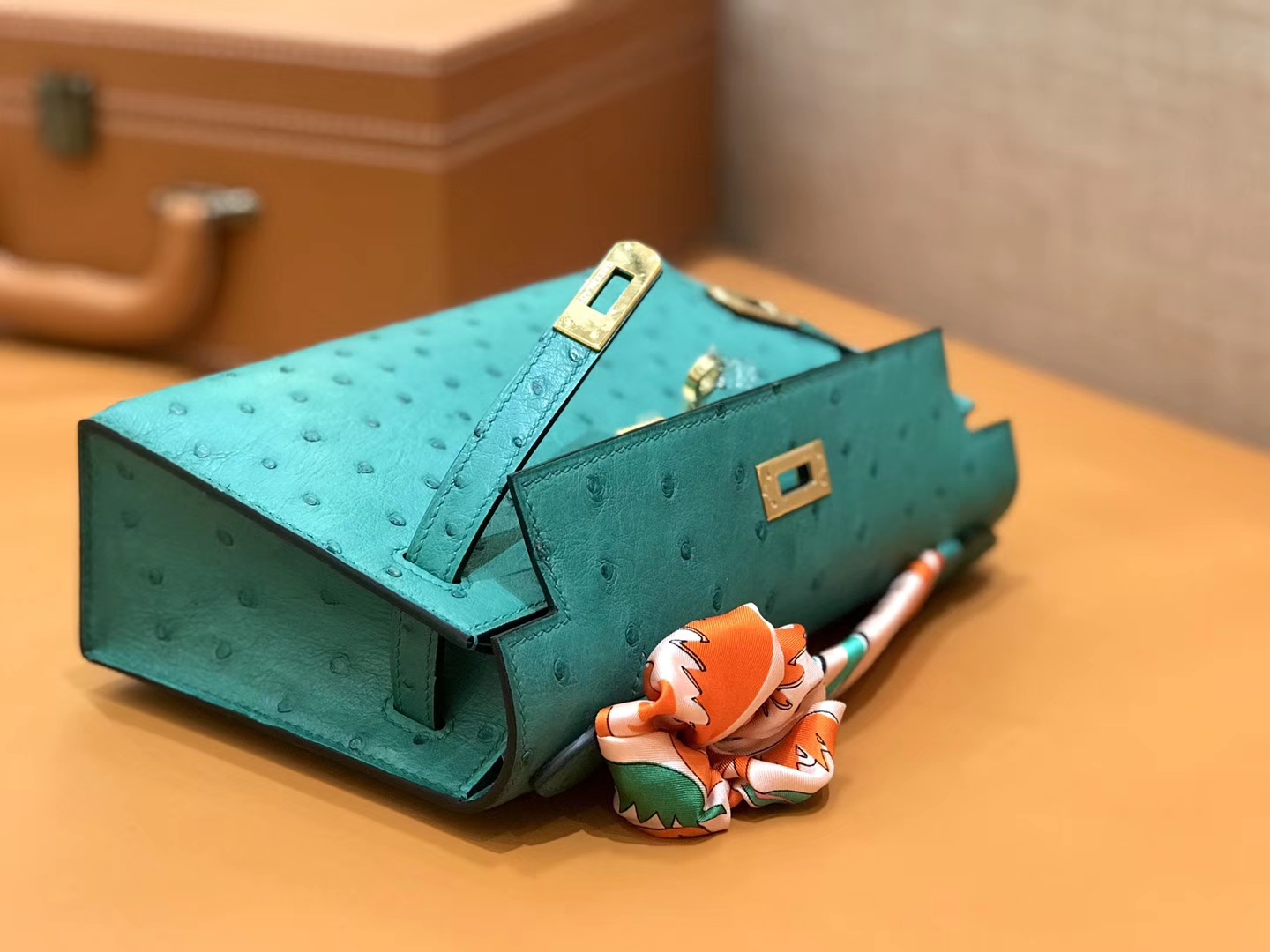 Hermès（爱马仕）Mini 1代 鸵鸟皮 丝绒绿 湖水绿 全手工缝制 现货
