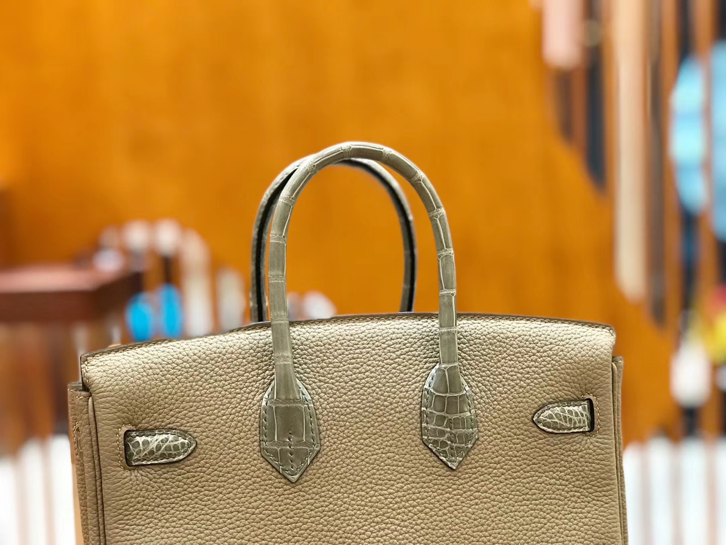 Hermès（爱马仕）Birkin Touch 25cm 斑鸠灰 鳄鱼皮拼牛皮 全手工缝制