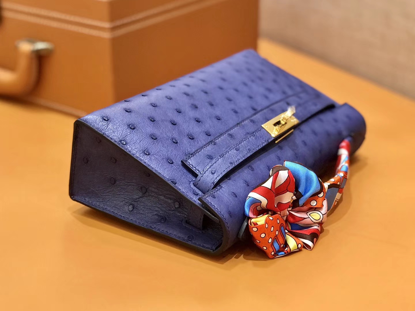 Hermès（爱马仕）MiniKelly 迷你凯莉 鸢尾紫 鸵鸟皮 1代 金扣 22cm