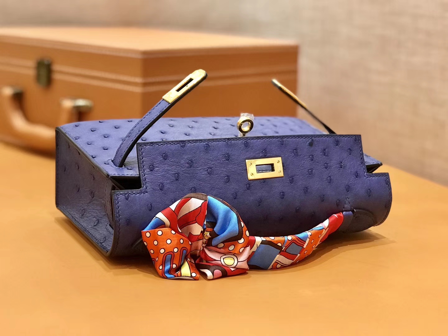 Hermès（爱马仕）MiniKelly 迷你凯莉 鸢尾紫 鸵鸟皮 1代 金扣 22cm