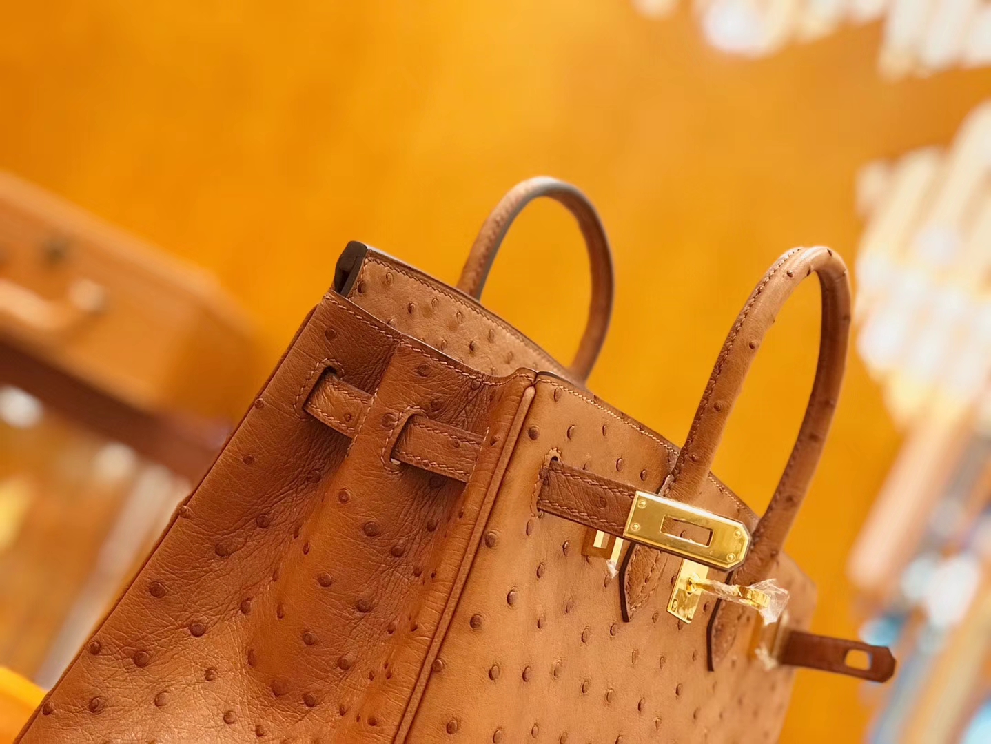 Hermès（爱马仕）Birkin 25cm 鸵鸟皮 金棕色 全手工缝制 现货