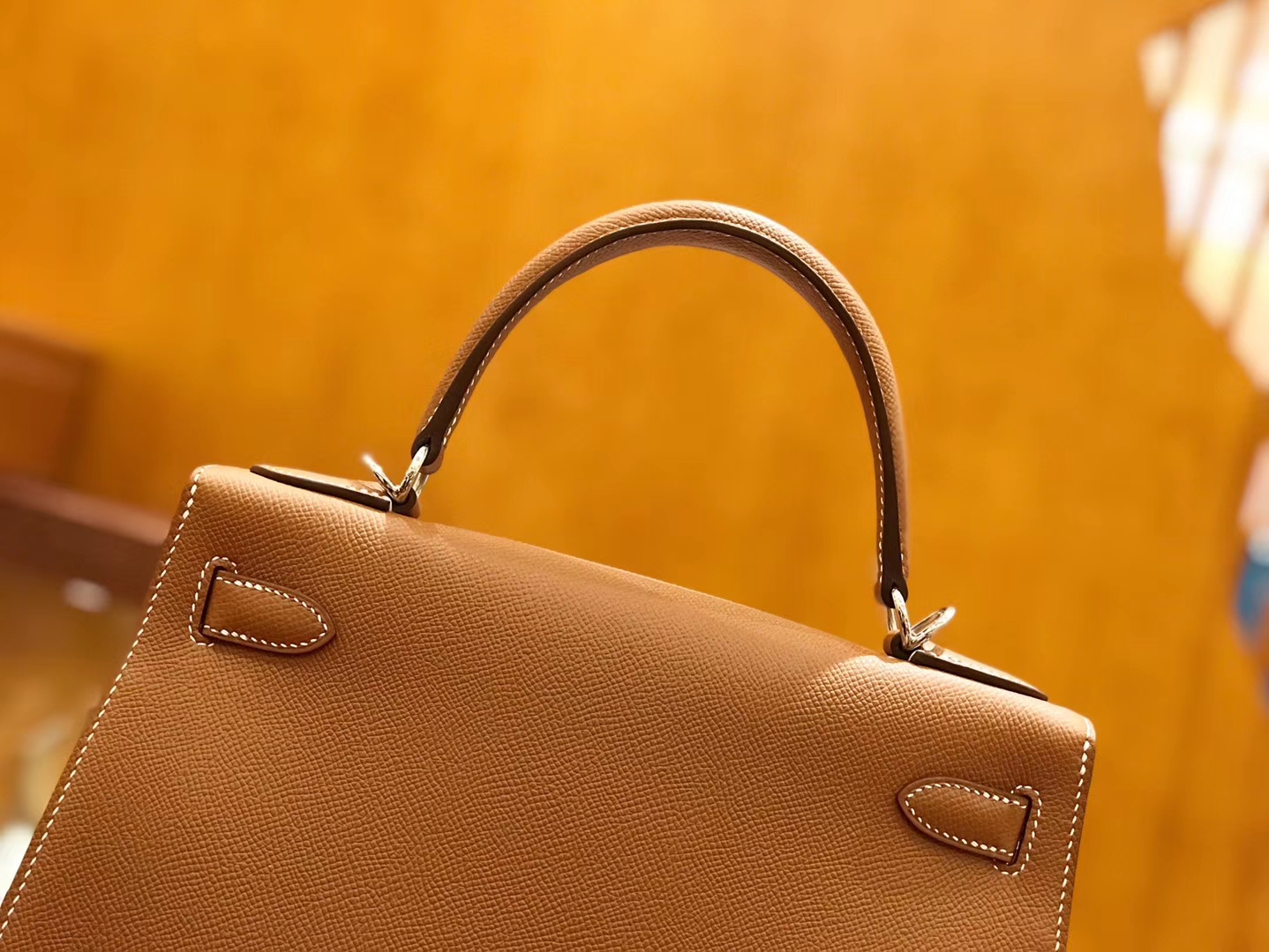 Hermès（爱马仕）Kelly 28cm 金棕色 银扣 掌纹牛皮 全手工缝制 现货