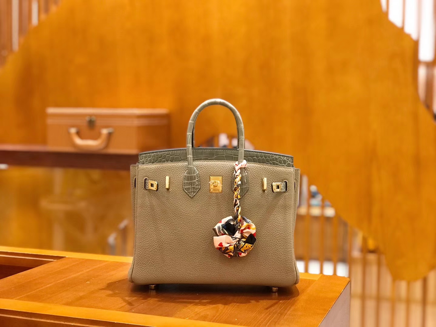 Hermès（爱马仕）Birkin Touch 25cm 斑鸠灰 鳄鱼皮拼牛皮 全手工缝制