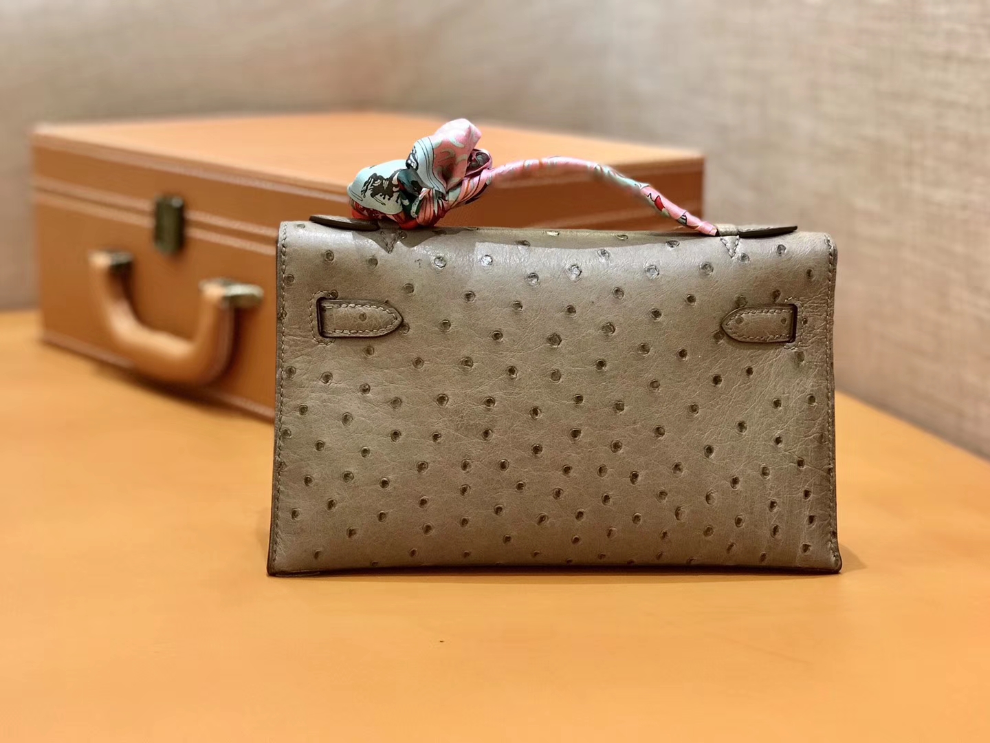 Hermès（爱马仕）MiniKelly 迷你凯莉 大象灰 鸵鸟皮 1代 金扣 22cm