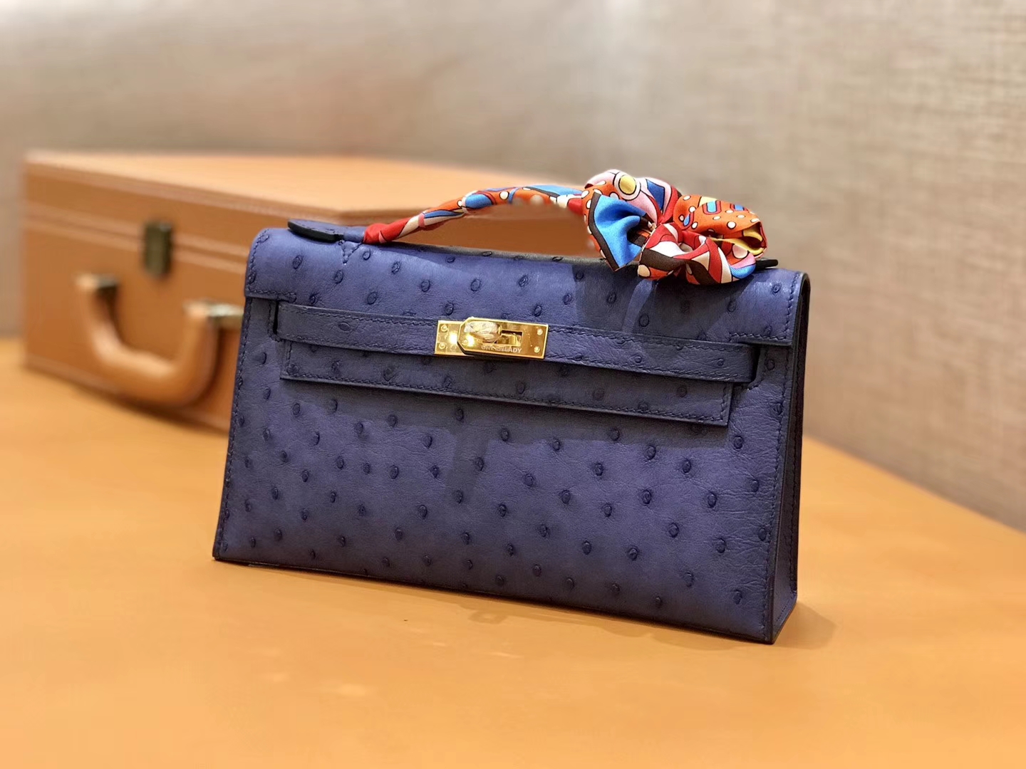 Hermès（爱马仕）MiniKelly 迷你凯莉 鸢尾紫 鸵鸟皮 1代 金扣 22cm