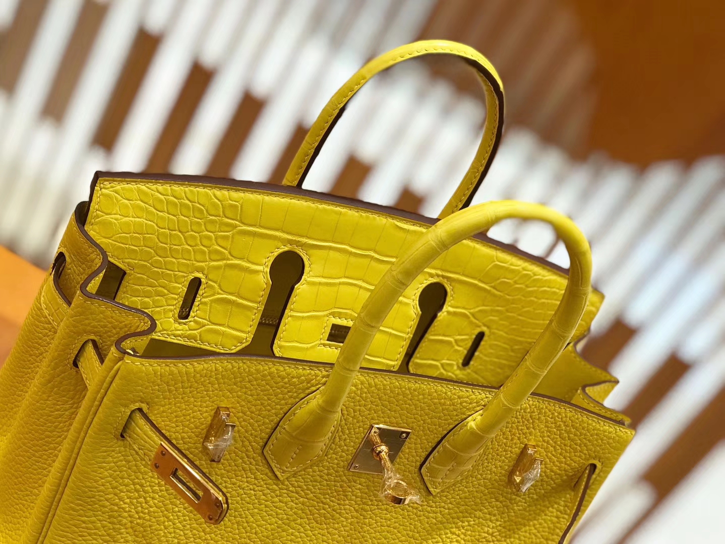 Hermès（爱马仕）Birkin Touch 25cm 那不勒斯黄 鳄鱼皮拼牛皮 全手工缝制