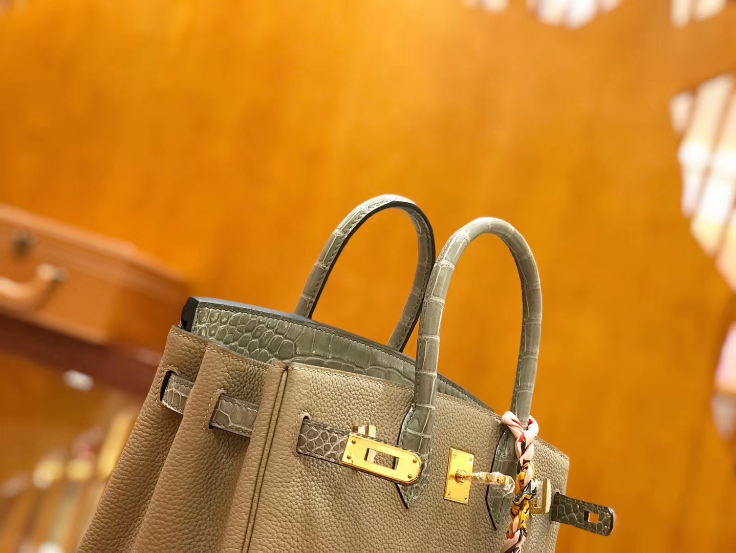 Hermès（爱马仕）Birkin Touch 25cm 斑鸠灰 鳄鱼皮拼牛皮 全手工缝制