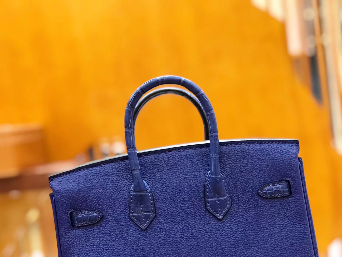 Hermès（爱马仕）Birkin 25cm Touch 电光蓝 鳄鱼皮拼牛皮 全手工缝制