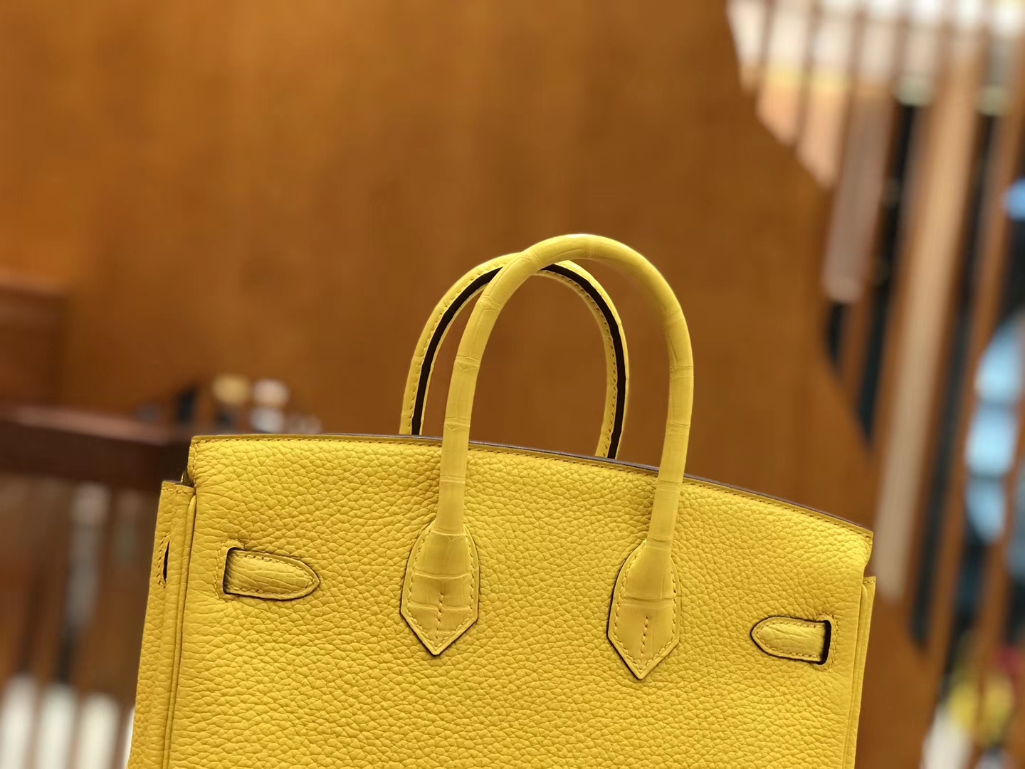 Hermès（爱马仕）Birkin Touch 25cm 那不勒斯黄 鳄鱼皮拼牛皮 全手工缝制