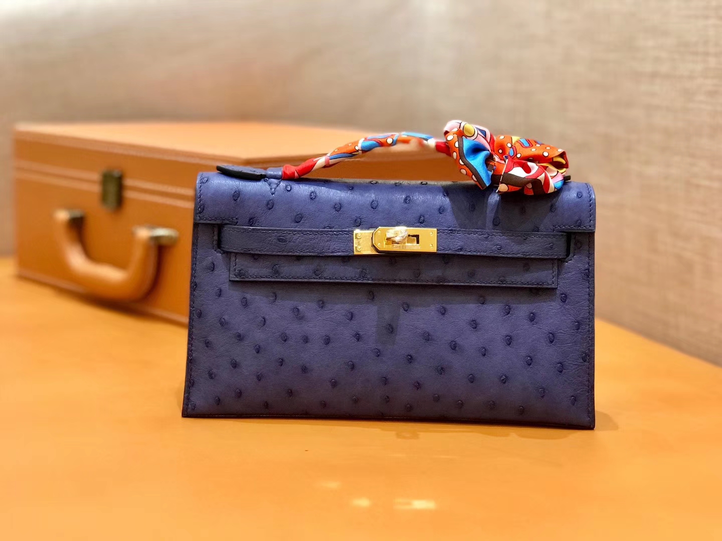 Hermès（爱马仕）MiniKelly 迷你凯莉 鸢尾紫 鸵鸟皮 1代 金扣 22cm