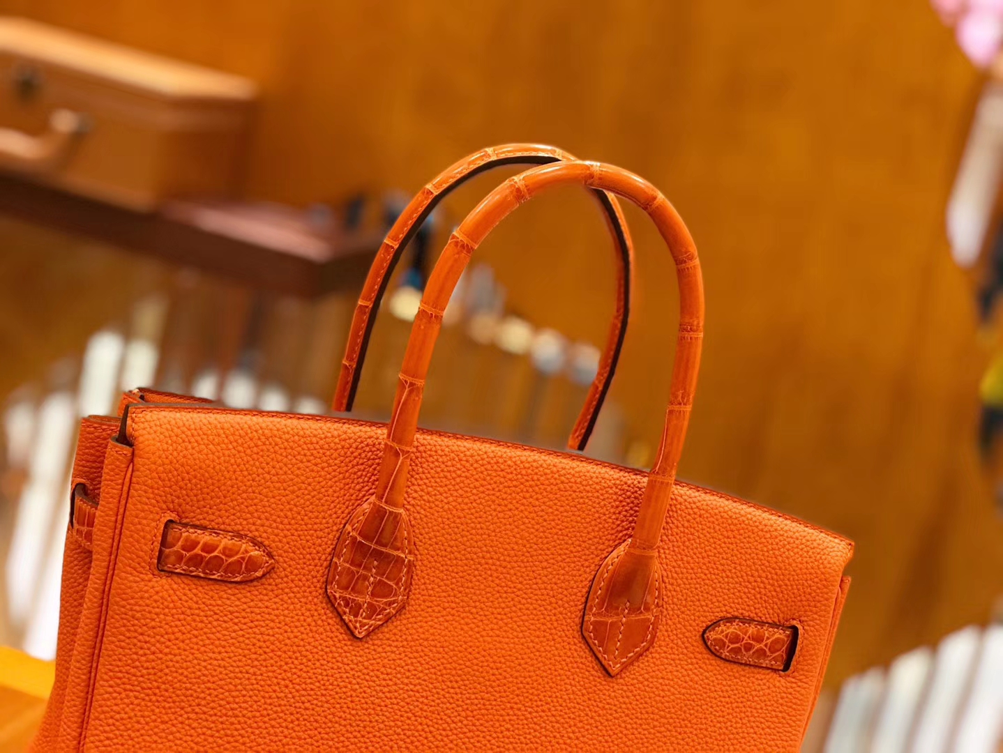 Hermès（爱马仕）Birkin Touch 火焰橙 鳄鱼皮拼牛皮 全手工缝制 30cm