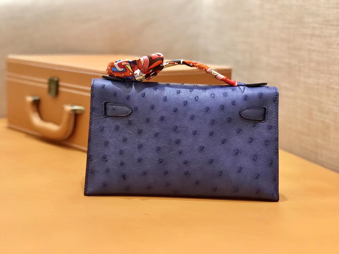 Hermès（爱马仕）MiniKelly 迷你凯莉 鸢尾紫 鸵鸟皮 1代 金扣 22cm
