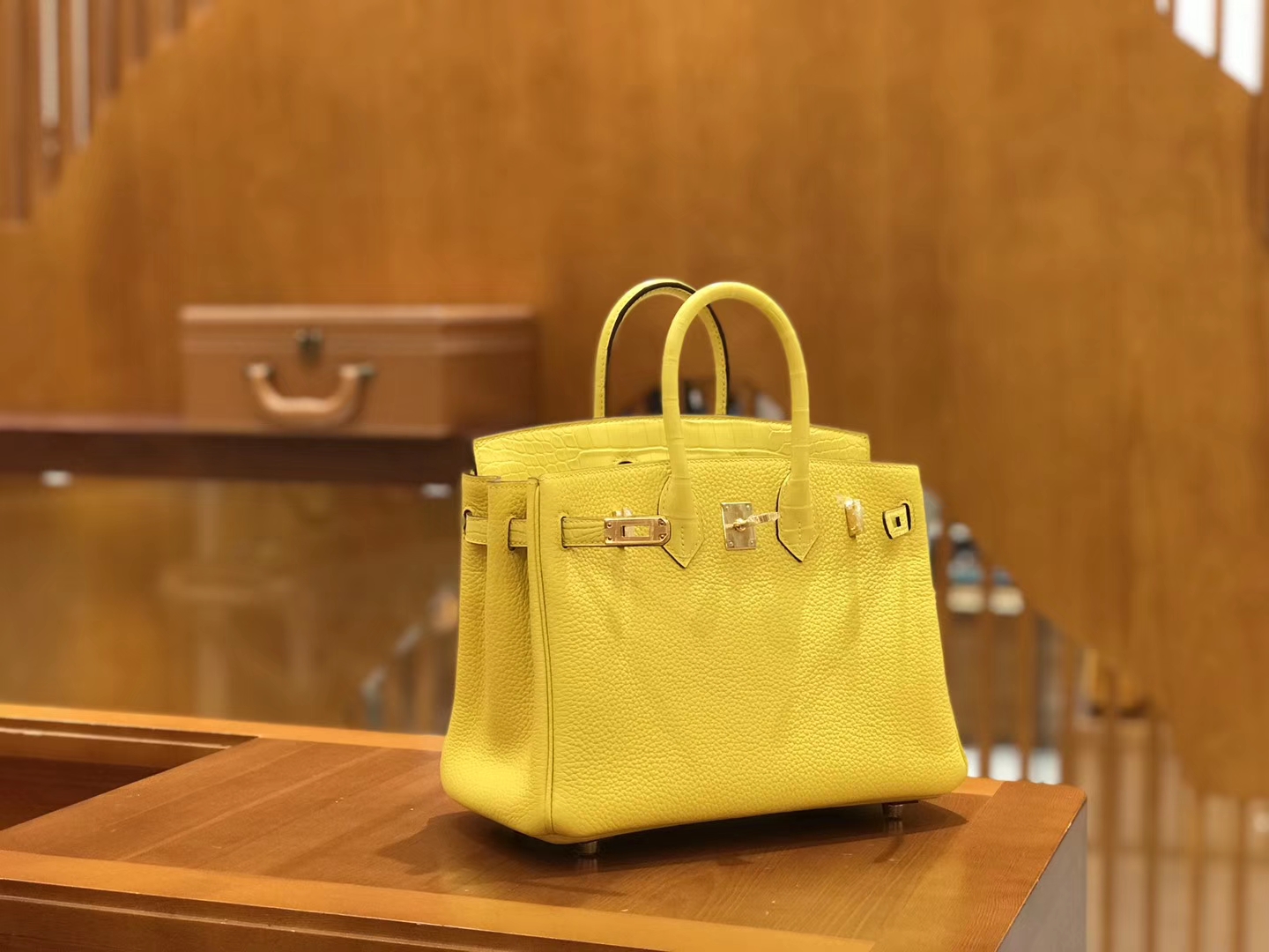 Hermès（爱马仕）Birkin Touch 25cm 那不勒斯黄 鳄鱼皮拼牛皮 全手工缝制
