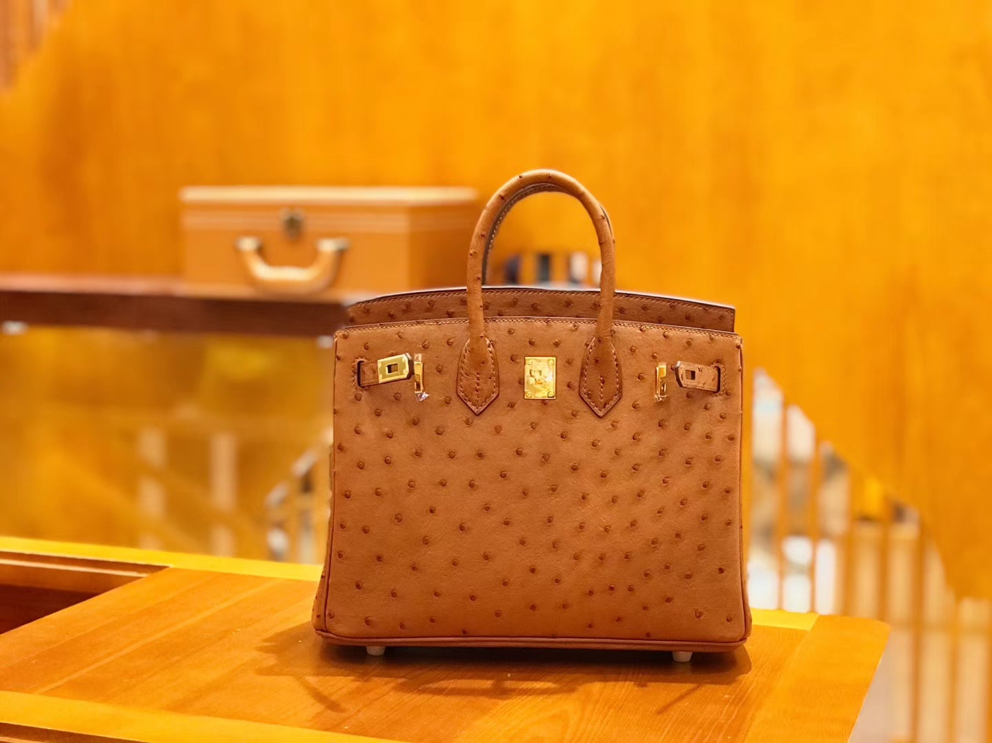 Hermès（爱马仕）Birkin 25cm 鸵鸟皮 金棕色 全手工缝制 现货