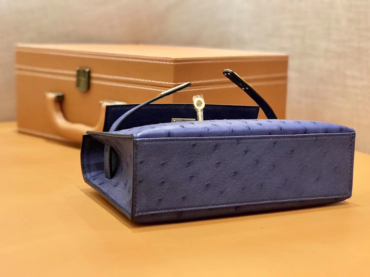 Hermès（爱马仕）MiniKelly 迷你凯莉 鸢尾紫 鸵鸟皮 1代 金扣 22cm