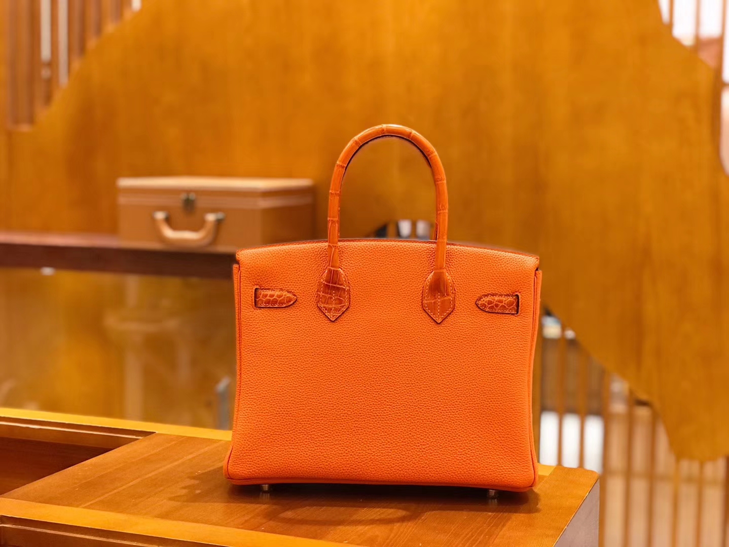 Hermès（爱马仕）Birkin Touch 火焰橙 鳄鱼皮拼牛皮 全手工缝制 30cm