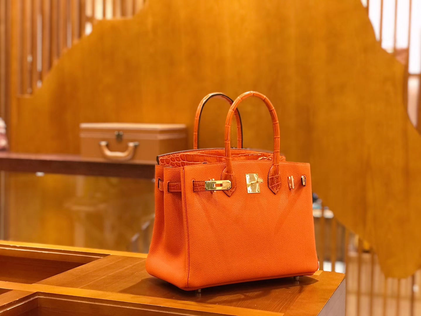 Hermès（爱马仕）Birkin Touch 火焰橙 鳄鱼皮拼牛皮 全手工缝制 30cm
