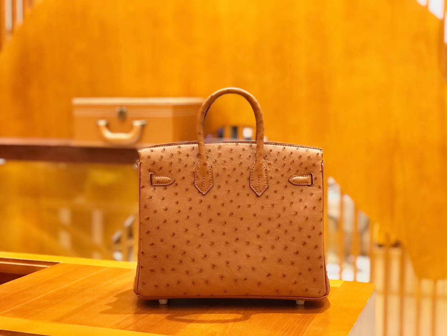 Hermès（爱马仕）Birkin 25cm 鸵鸟皮 金棕色 全手工缝制 现货