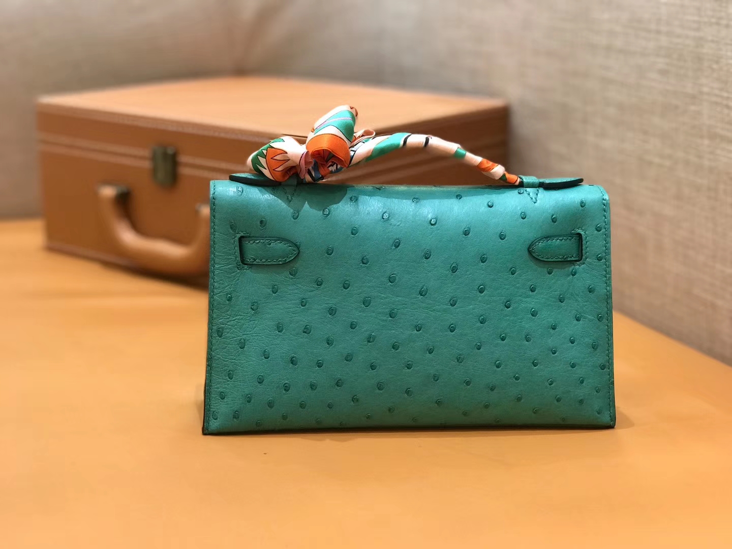 Hermès（爱马仕）Mini 1代 鸵鸟皮 丝绒绿 湖水绿 全手工缝制 现货